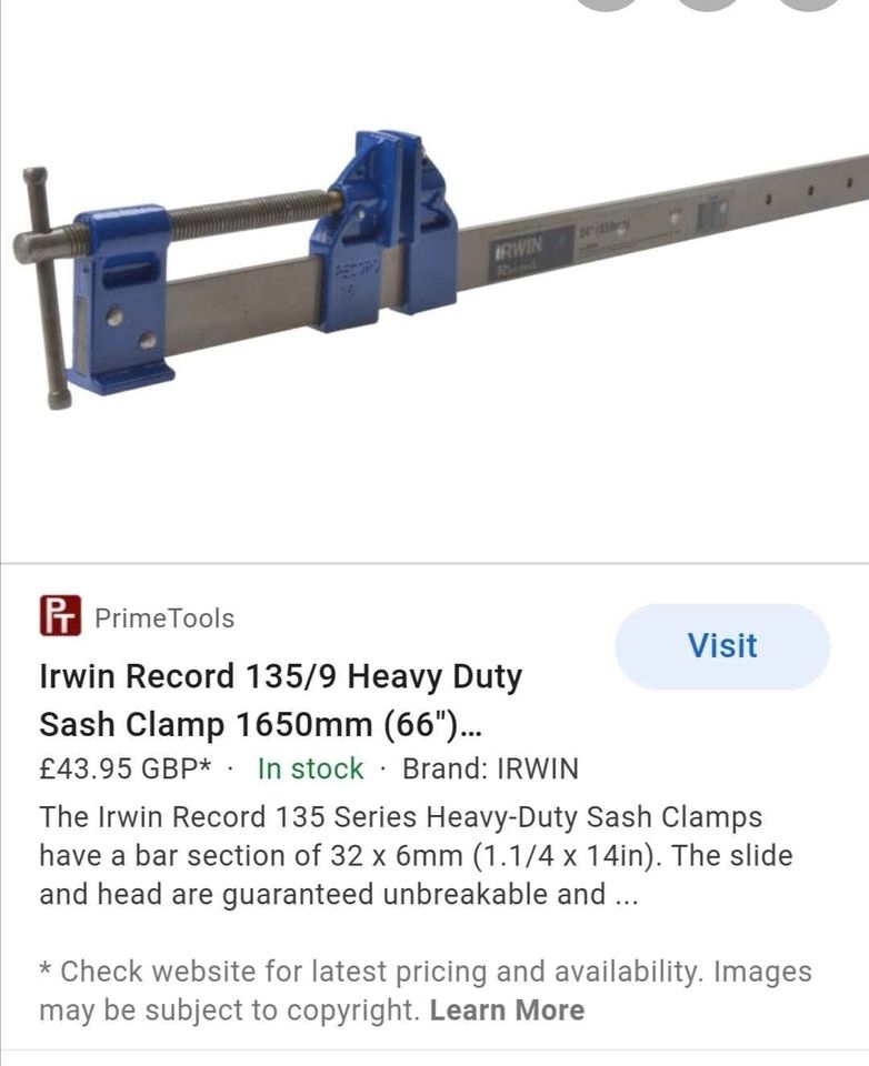 專業木夾具  RECORD/IRWIN 136/5 T-BAR CLAMP 48″long x 42″ Capacity $550/nos