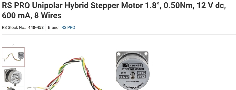 台灣摩打馬達  RS 440-458  Unipolar Hybrid Stepper Motor   12 V 