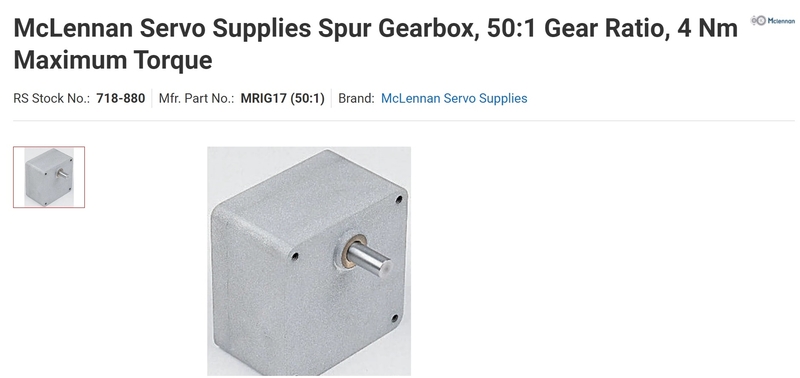 McLennan Servo Supplies Spur Gearbox,  50:1 Gear Ratio, 4 Nm Maximum Torque RS 718-880