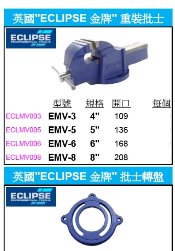 全新英國【ECLIPSE】批士鉗/虎鉗 